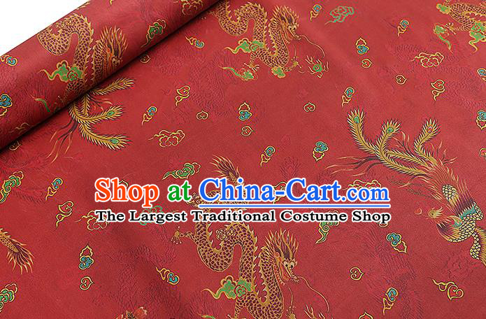 Chinese Classical Dragon Phoenix Pattern Red Silk Drapery Traditional Wedding Dress Gambiered Guangdong Gauze Fabric