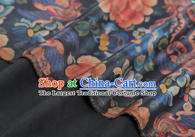 Chinese Traditional Qipao Dress Tapestry Fabric Classical Phoenix Peony Pattern Silk Drapery Navy Brocade