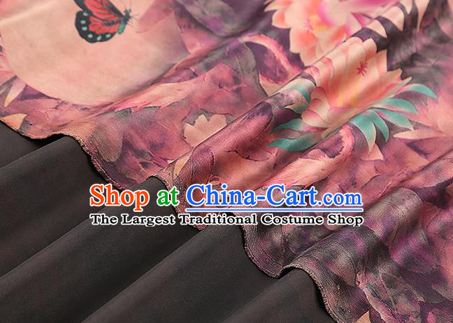 Chinese Qipao Dress Brocade Fabric Gambiered Guangdong Gauze Traditional Classical Epiphyllum Pattern Purple Silk Drapery