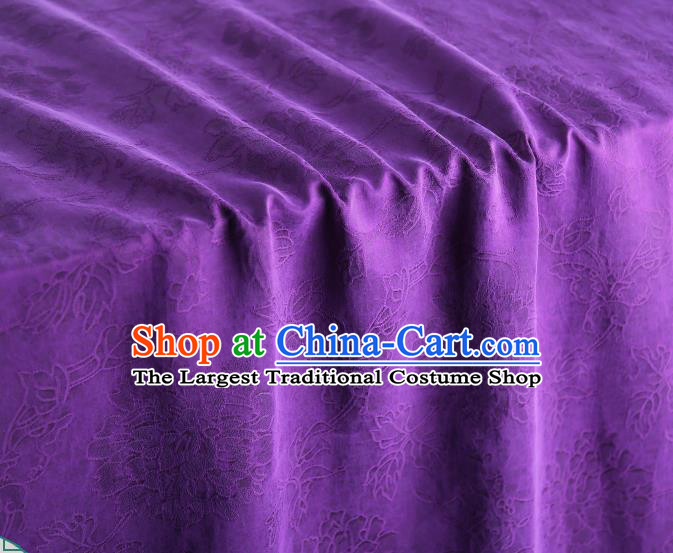 Chinese Traditional Jacquard Cloth Qipao Dress Gambiered Guangdong Gauze Classical Peony Pattern Purple Silk Fabric