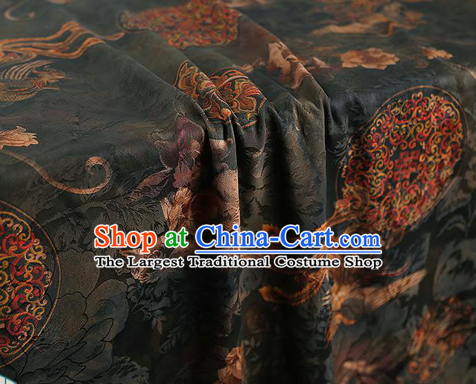 Chinese Traditional Dark Green Brocade Cloth Qipao Dress Gambiered Guangdong Gauze Classical Phoenix Pattern Silk Fabric