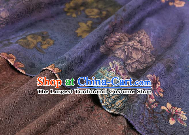 Chinese Traditional Qipao Dress Fabric Gambiered Guangdong Gauze Classical Peony Pattern Purple Silk Drapery