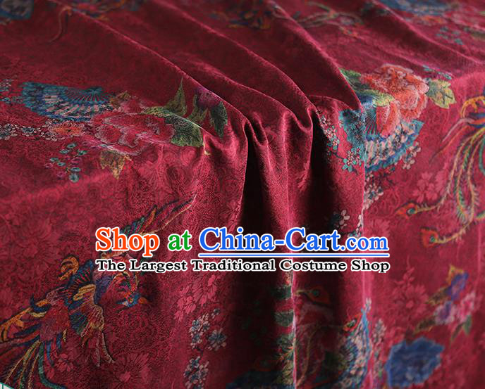 Chinese Traditional Phoenix Peony Pattern Red Silk Fabric Classical Qipao Dress Gambiered Guangdong Gauze