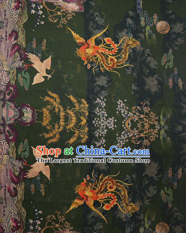 China Classical Deep Green Gambiered Guangdong Gauze Cheongsam Drapery Traditional Silk Fabric