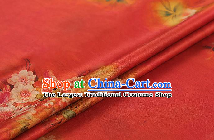 Chinese Classical Begonia Pattern Red Silk Drapery Qipao Dress Brocade Fabric Traditional Gambiered Guangdong Gauze