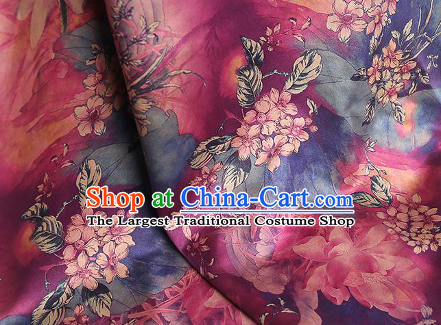 Chinese Traditional Qipao Dress Purple Silk Fabric Classical Lotus Pattern Gambiered Guangdong Gauze Drapery