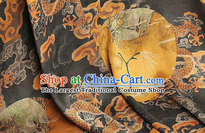 Chinese Printing Dragon Black Gambiered Guangdong Gauze Drapery Traditional Tang Suit Silk Fabric