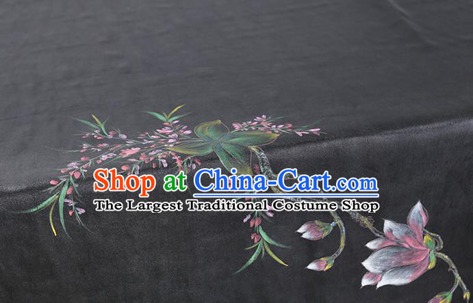 China Traditional Hand Painting Black Silk Fabric Cheongsam Drapery Classical Gambiered Guangdong Gauze