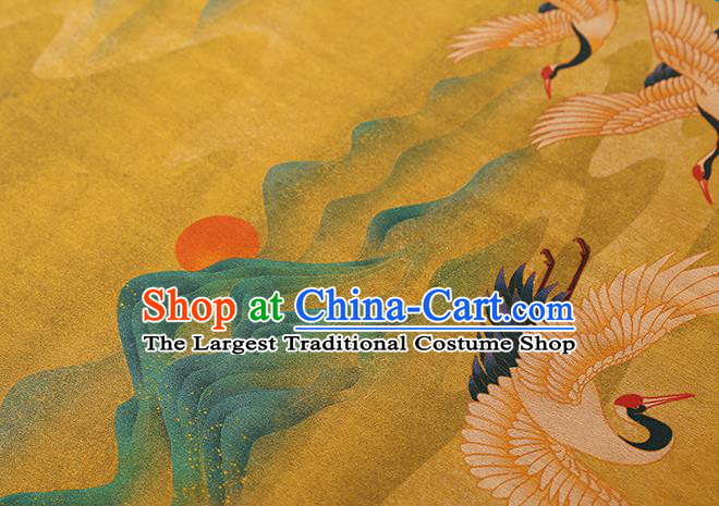 Chinese Classical Cranes Pattern Golden Brocade Drapery Traditional Qipao Dress Silk Tapestry Fabric