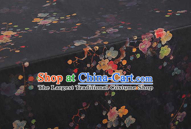 Chinese Traditional Qipao Dress Tapestry Silk Fabric Classical Plum Blossom Pattern Black Brocade Drapery