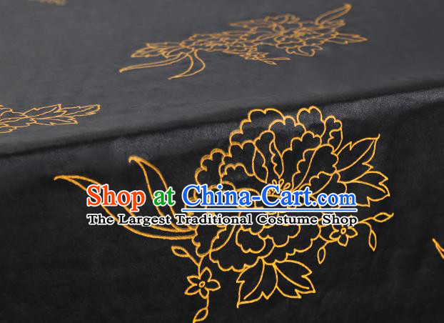 Chinese Traditional Qipao Dress Black Tapestry Silk Fabric Classical Peony Pattern Brocade Drapery