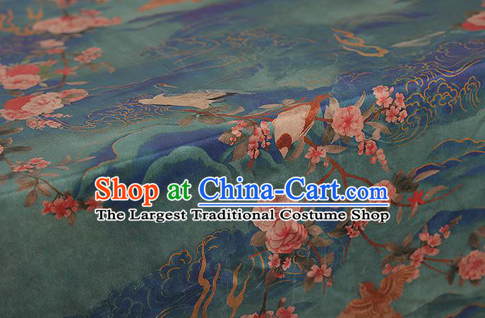 Chinese Classical Peach Blossom Pattern Brocade Drapery Traditional Qipao Dress Silk Fabric Green Gambiered Guangdong Gauze