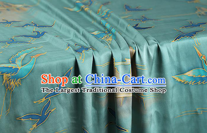 Chinese Traditional Qipao Dress Blue Silk Fabric Classical Printing Cranes Gambiered Guangdong Gauze