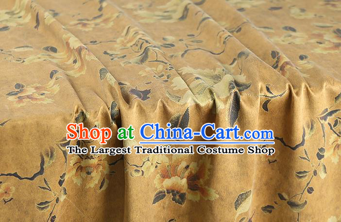 Chinese Classical Flowers Pattern Ginger Gambiered Guangdong Gauze Traditional Qipao Dress Silk Fabric