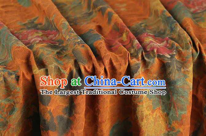 Chinese Classical Peony Pattern Gambiered Guangdong Gauze Traditional Qipao Dress Orange Silk Fabric