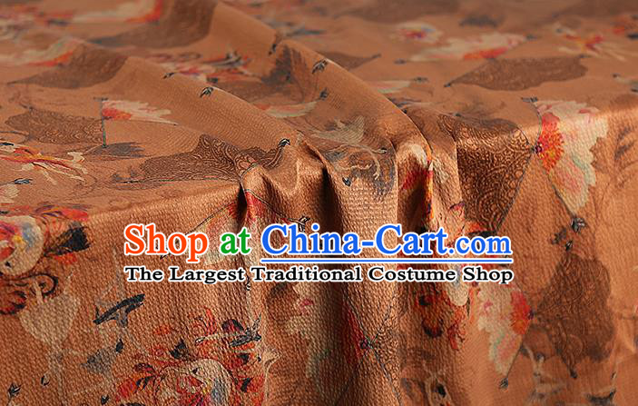 Chinese Classical Orange Gambiered Guangdong Gauze Traditional Qipao Dress Printing Silk Fabric