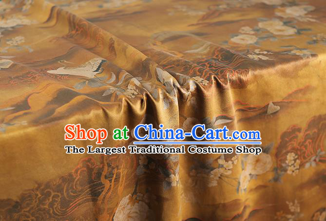 Chinese Ginger Gambiered Guangdong Gauze Traditional Qipao Dress Cloth Classical Crane Flowers Pattern Silk Fabric