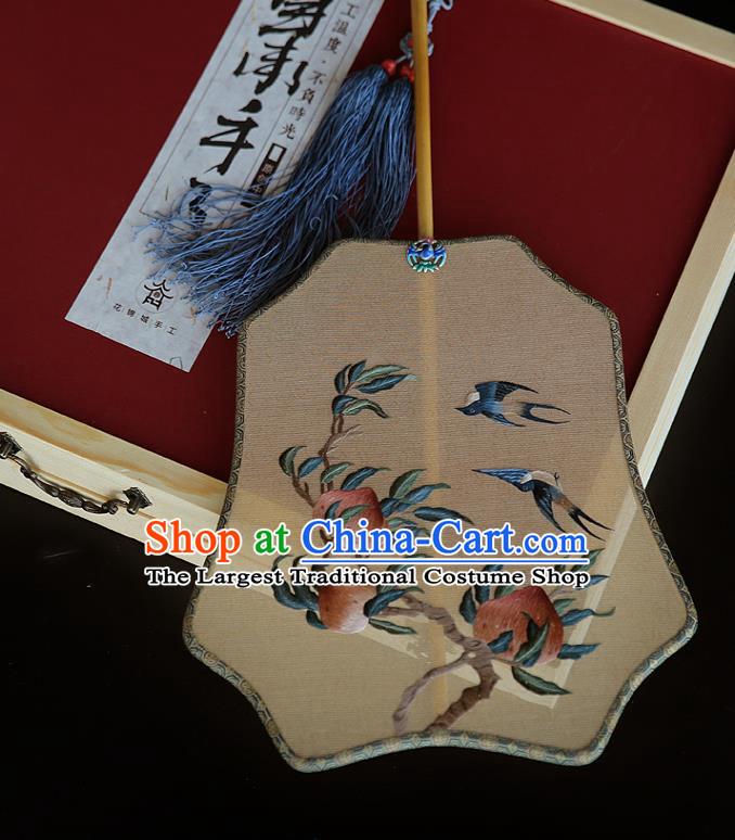 China Traditional Hanfu Palace Fan Ancient Court Princess Apricot Silk Fan Handmade Embroidered Peach Fans