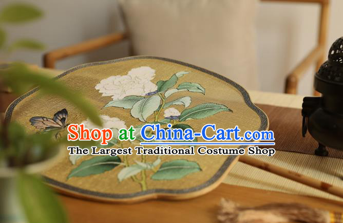 China Handmade Painting Camellia Silk Fan Ancient Princess Palace Fan Traditional Hanfu Silk Fans