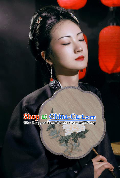 China Ancient Princess Palace Fan Traditional Hanfu Silk Fans Handmade Painting Peony Silk Fan