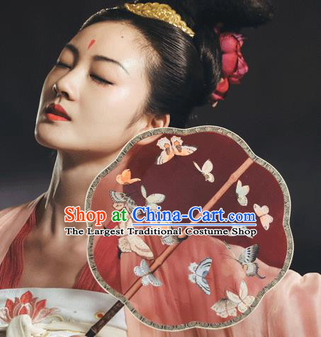 China Traditional Wedding Hanfu Fans Ancient Princess Palace Fan Handmade Painting Butterfly Red Silk Fan