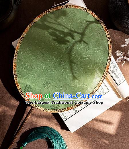 China Traditional Green Silk Palace Fan Handmade Song Dynasty Hanfu Bamboo Circular Fan