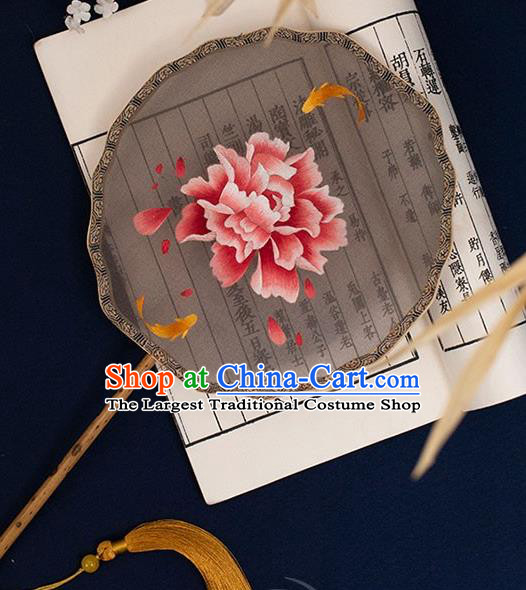 China Handmade Embroidered Peony Palace Fan Traditional Silk Fan Classical Hanfu Bamboo Fan