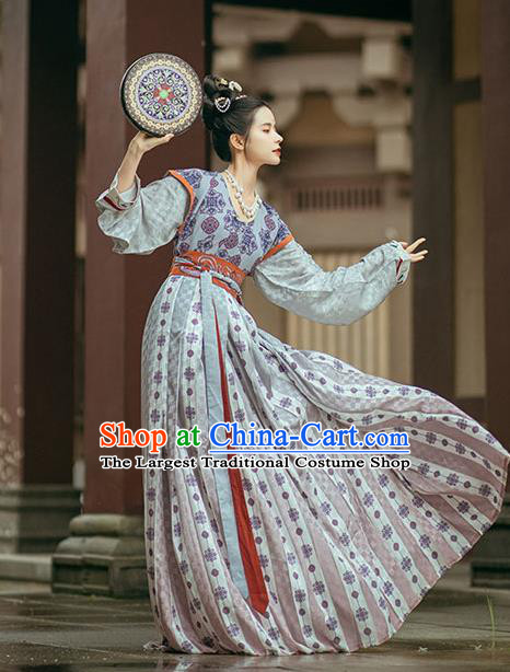 Traditional China Tang Dynasty Historical Clothing Ancient Palace Lady Dance Embroidered Hanfu Dress