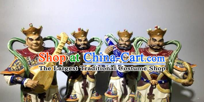 China Shi Wan Ceramic Si Da Tian Wang Statues Handmade Four Heavenly King Figurine Set