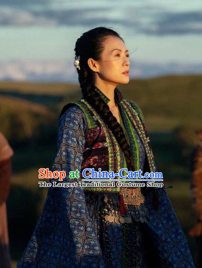 China Drama The Rebel Princess Zhang Ziyi Blue Dress Clothing Ancient Tujue Lady Garment Costumes