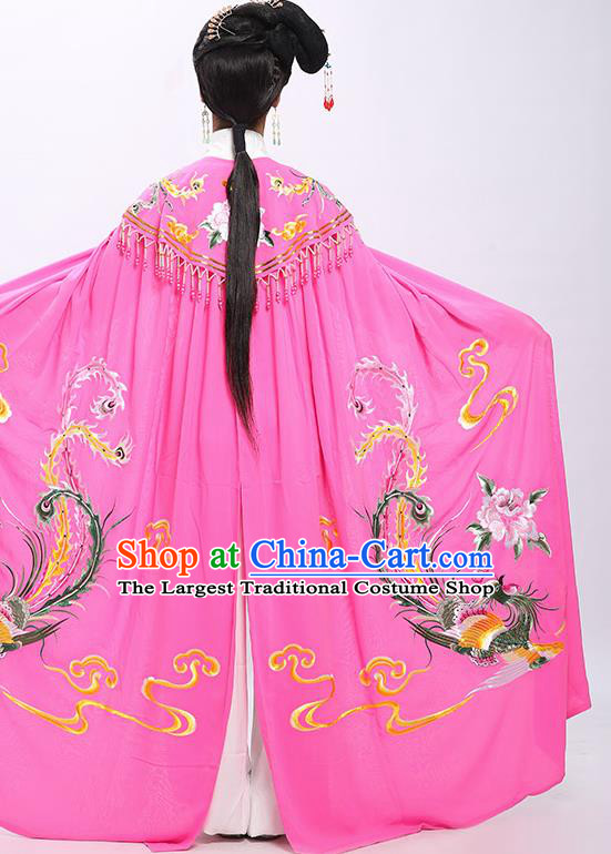 China Traditional Yue Opera Princess Embroidered Phoenix Cloak Clothing Shaoxing Opera Diva Pink Chiffon Mantle