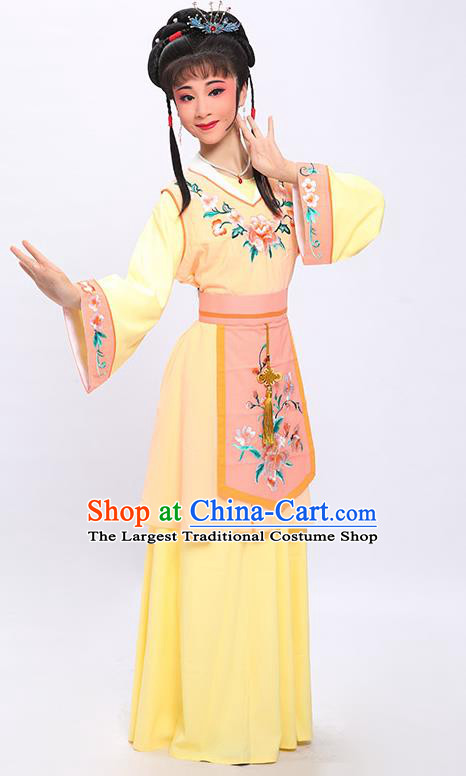 China Traditional Yue Opera Hua Tan Garment Costumes Shaoxing Opera Young Beauty Yellow Dress Clothing and Headwear