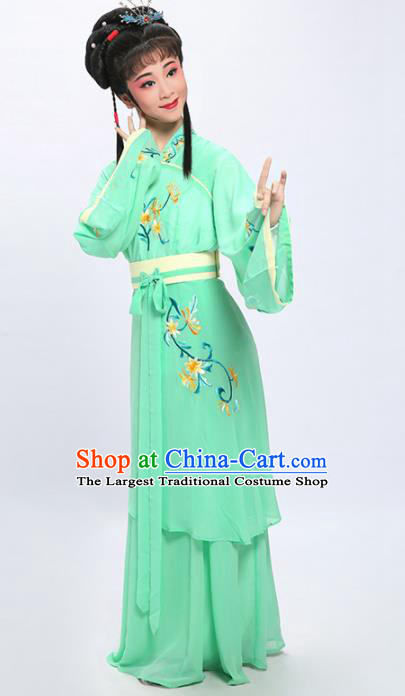 China Shaoxing Opera Palace Maid Embroidered Light Green Dress Clothing Traditional Yue Opera Actress Garment Costumes