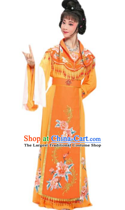 China Traditional Huangmei Opera Empress Garment Costumes Shaoxing Opera Hua Tan Embroidered Orange Dress Clothing