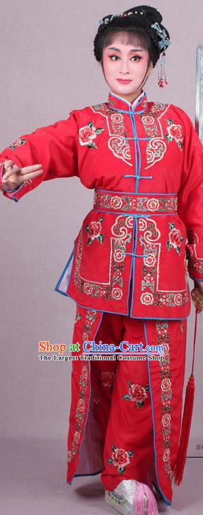 China Shaoxing Opera Swordswoman Red Dress Clothing Traditional Peking Opera Dao Ma Dan Garment Costumes