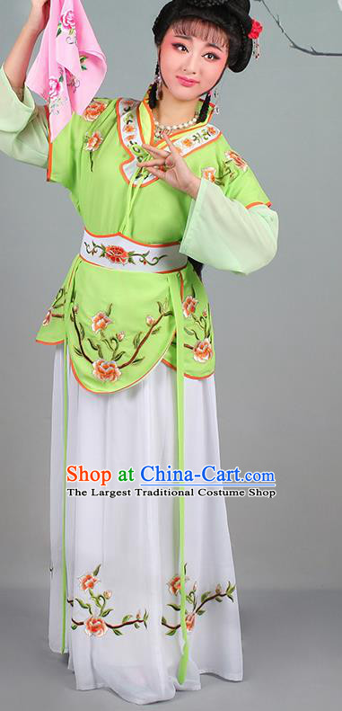 China Traditional Peking Opera Hua Tan Garment Costumes Huangmei Opera Servant Girl Green Dress Clothing