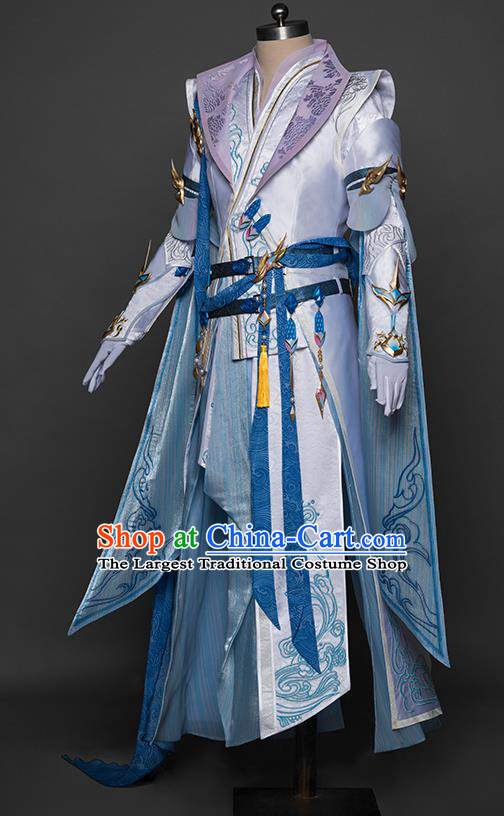 China Game Jian Xia Qing Yuan Clothing Cosplay Swordsman Blue Dresses Ancient Young Hero Garment Costumes