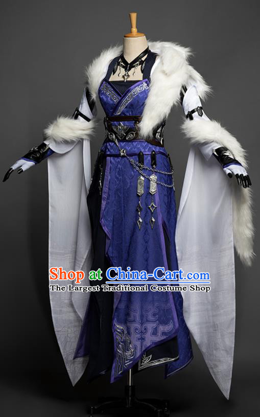 China Ancient Blade Woman Garment Costumes Game Jian Xia Qing Yuan Clothing Cosplay Female Swordsman Blue Dresses