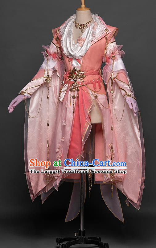 China Game Jian Xia Qing Yuan Clothing Cosplay Fairy Pink Dresses Ancient Princess Garment Costumes