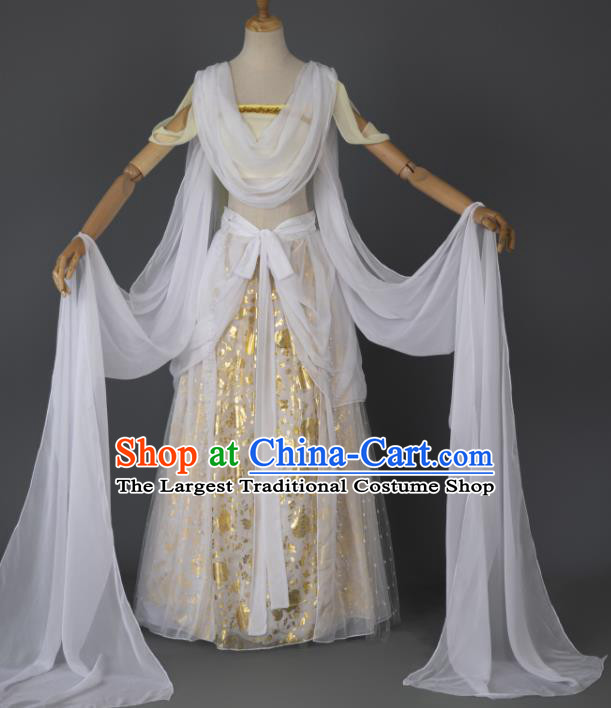 China Traditional Hanfu Dance Apparels Ancient Fairy White Dress Clothing Cosplay Dunhuang Goddess Garment Costumes