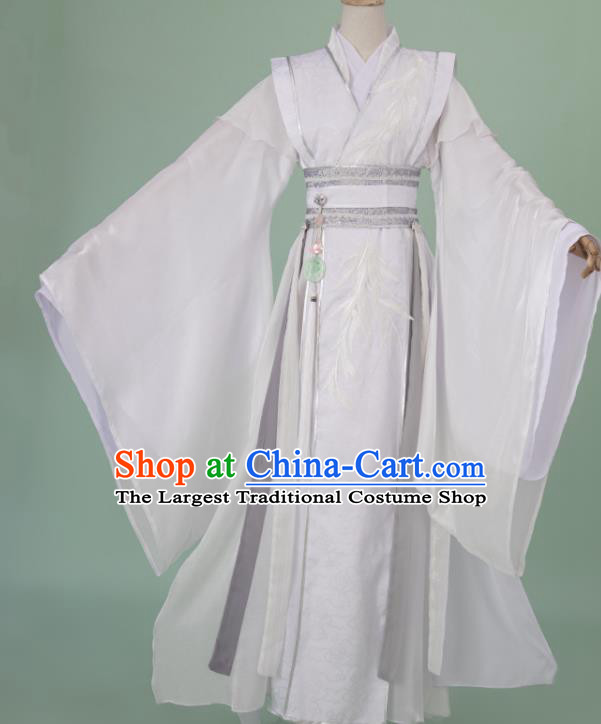 China Cosplay Noble Childe Garment Costumes Traditional Xian Xia Hanfu White Apparels Ancient Swordsman Clothing