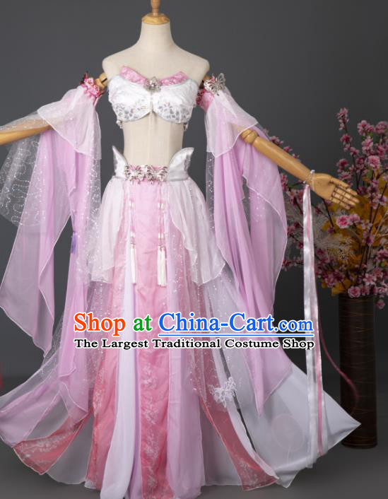 China Cosplay Flying Fairy Garment Costumes Traditional Hanfu Dance Apparels Ancient Dunhuang Goddess Pink Dress Clothing