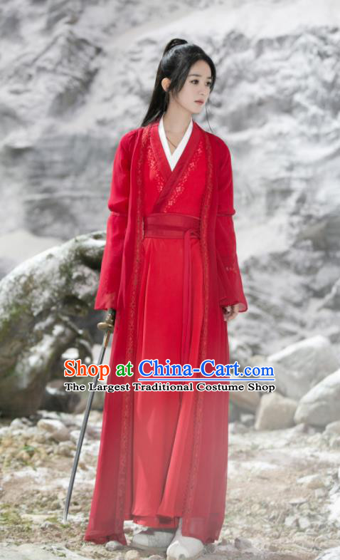 Chinese Wuxia Drama The Legend of Fei Zhou Fei Wedding Clothing Ancient Swordswoman Garment Costumes Martial Arts Red Dress Apparels