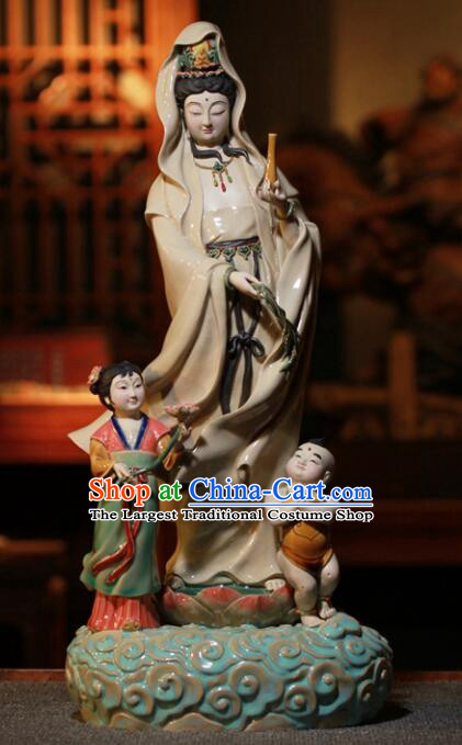 Chinese Guanyin Porcelain Status Arts Handmade Bodhisattva Sculptures Shi Wan Guan Yin Ceramic Figurine