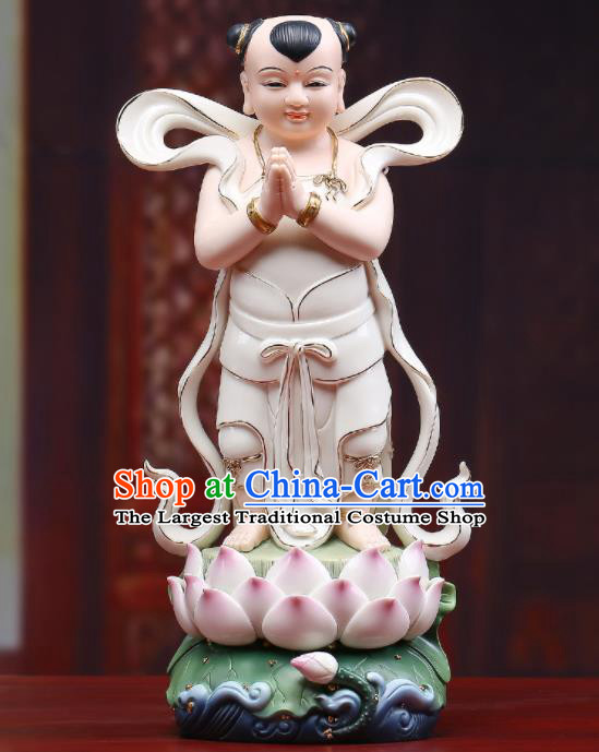 Chinese White Ceramic Shan Cai Tong Zi Craft Handmade Hong Hai Er Porcelain Statue