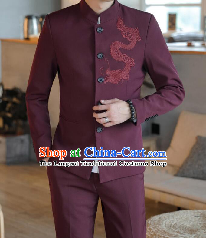 Chinese Zhongshan Groom Clothing Traditional Tang Suits Wedding Suits Embroidered Dragon Costumes