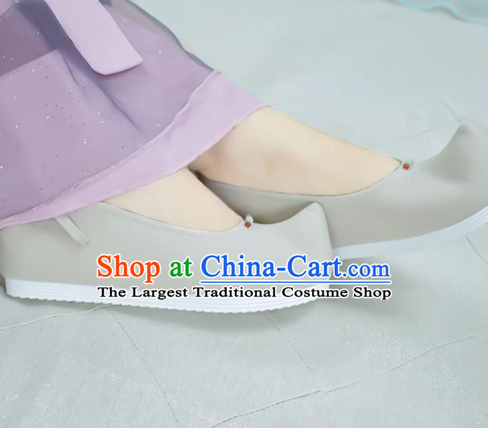 China Classical Dance Shoes Traditional Hanfu Bow Shoes National Women Grey Cloth Shoes