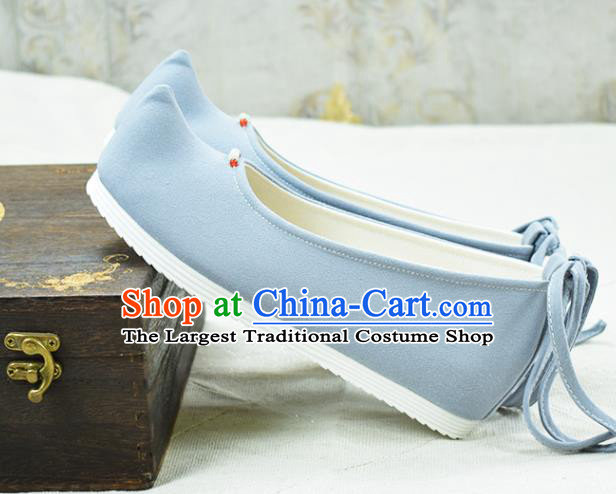 China National Women Blue Cloth Shoes Classical Dance Shoes Traditional Hanfu Bow Shoes