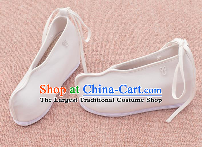 China Traditional Hanfu Shoes National Female Shoes Ancient Swordswoman White Cloth Shoes