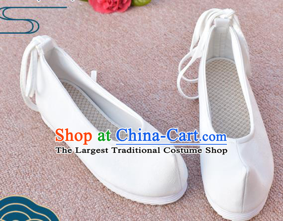 China National White Cloth Shoes Ancient Princess Shoes Traditional Ming Dynasty Hanfu Bow Shoes